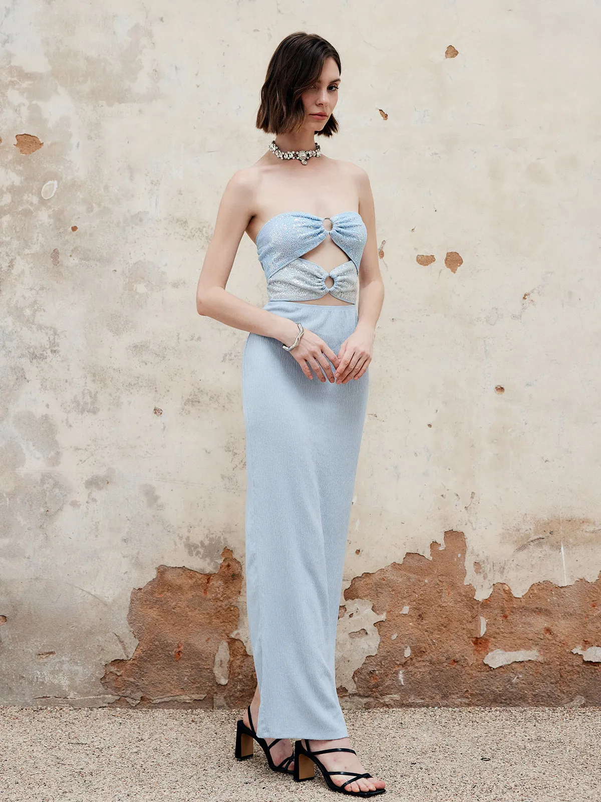 Cutout Strapless Sequin Long Dress sold by COMMENSE product image thumbnail 3