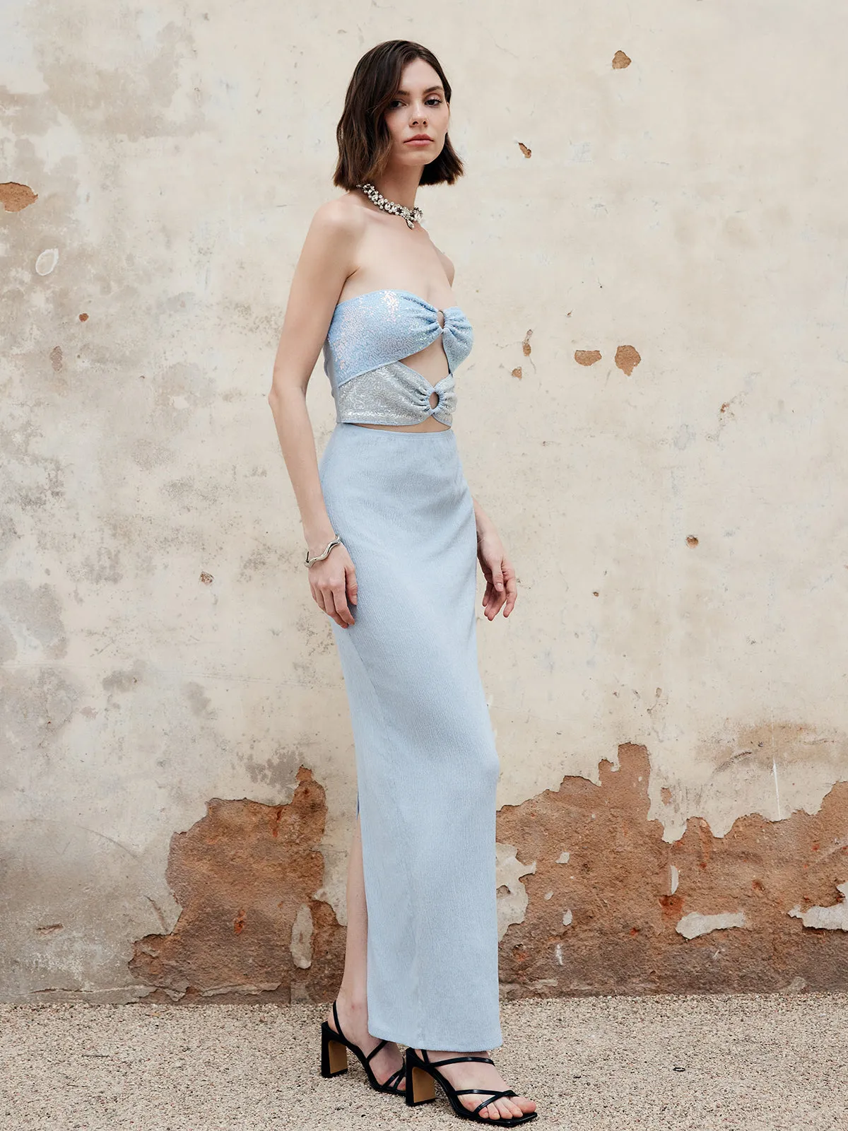 Cutout Strapless Sequin Long Dress sold by COMMENSE product image thumbnail 4