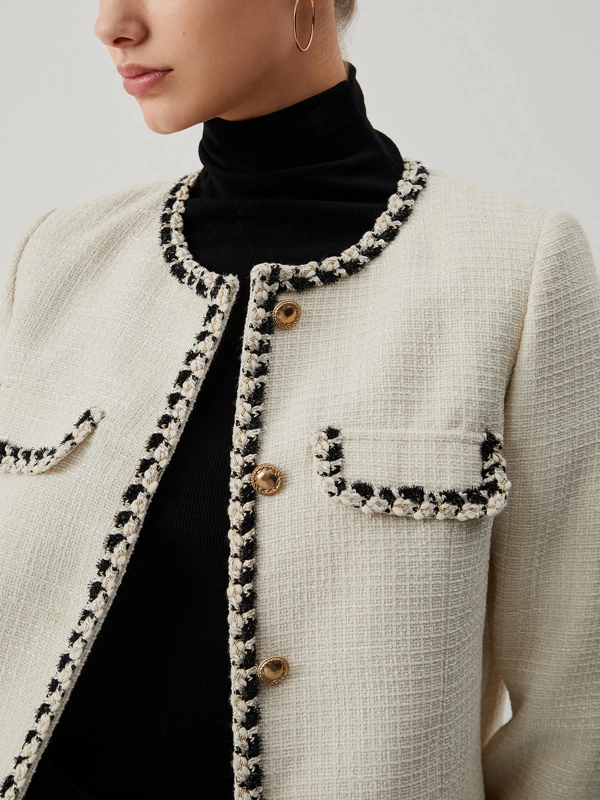 Old Money Tweed Contrast Trim Metallic Button Jacket sold by COMMENSE product image thumbnail 2