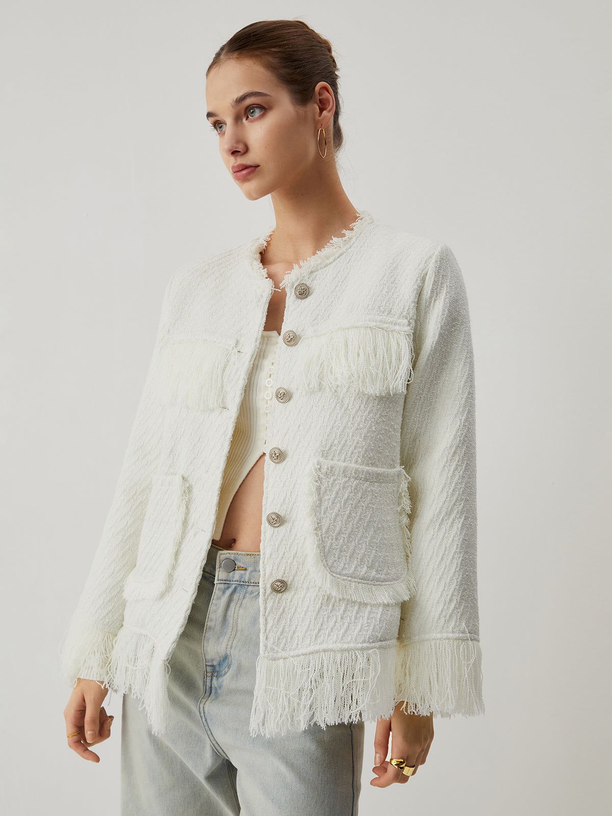 Tassel Trim Pocket Button Blazer sold by COMMENSE product image thumbnail 3