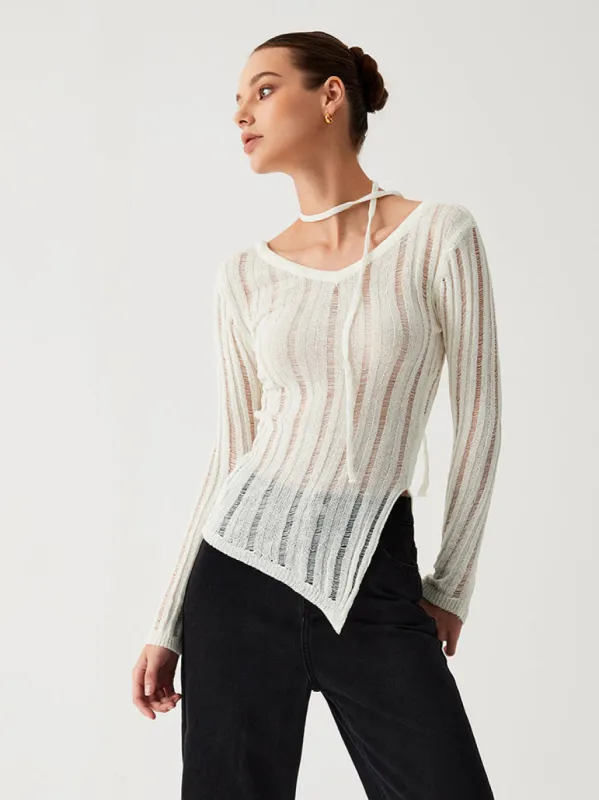 Effortless See Through Open Knit Top sold by COMMENSE