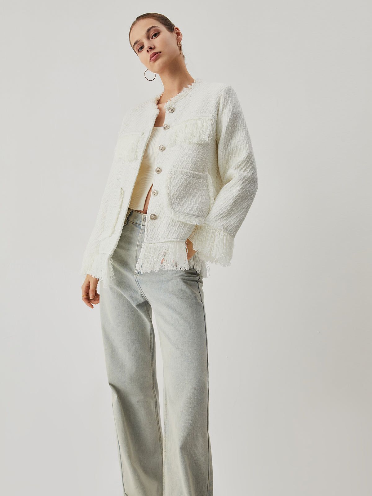 Tassel Trim Pocket Button Blazer sold by COMMENSE product image thumbnail 2