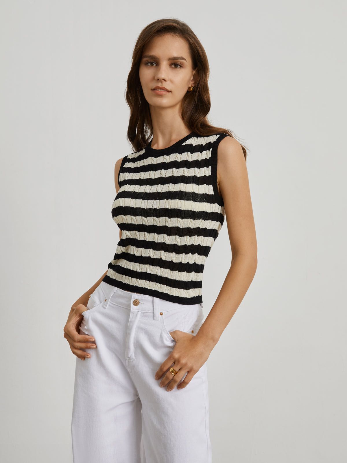 Stripe Cable Knit Vest sold by COMMENSE product image thumbnail 3