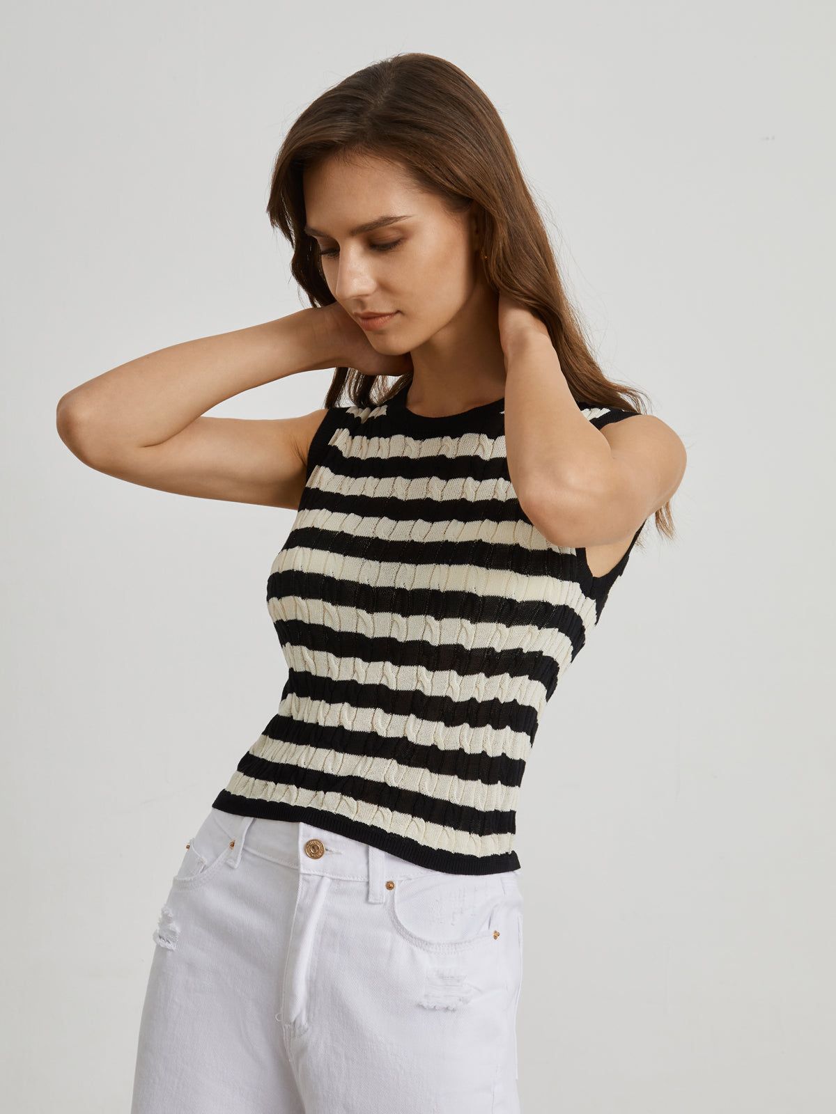 Stripe Cable Knit Vest sold by COMMENSE product image thumbnail 5