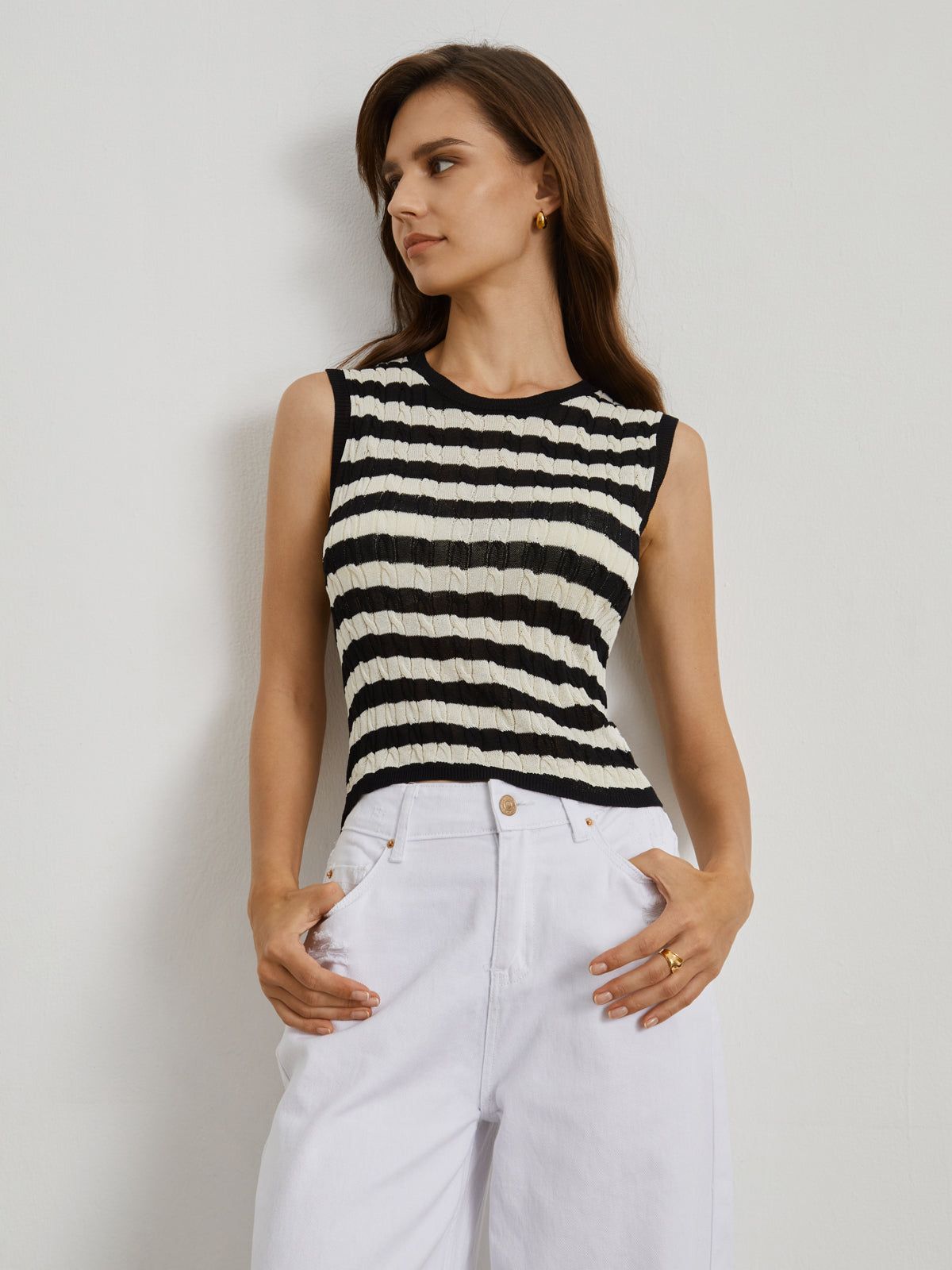 Stripe Cable Knit Vest sold by COMMENSE product image thumbnail 2