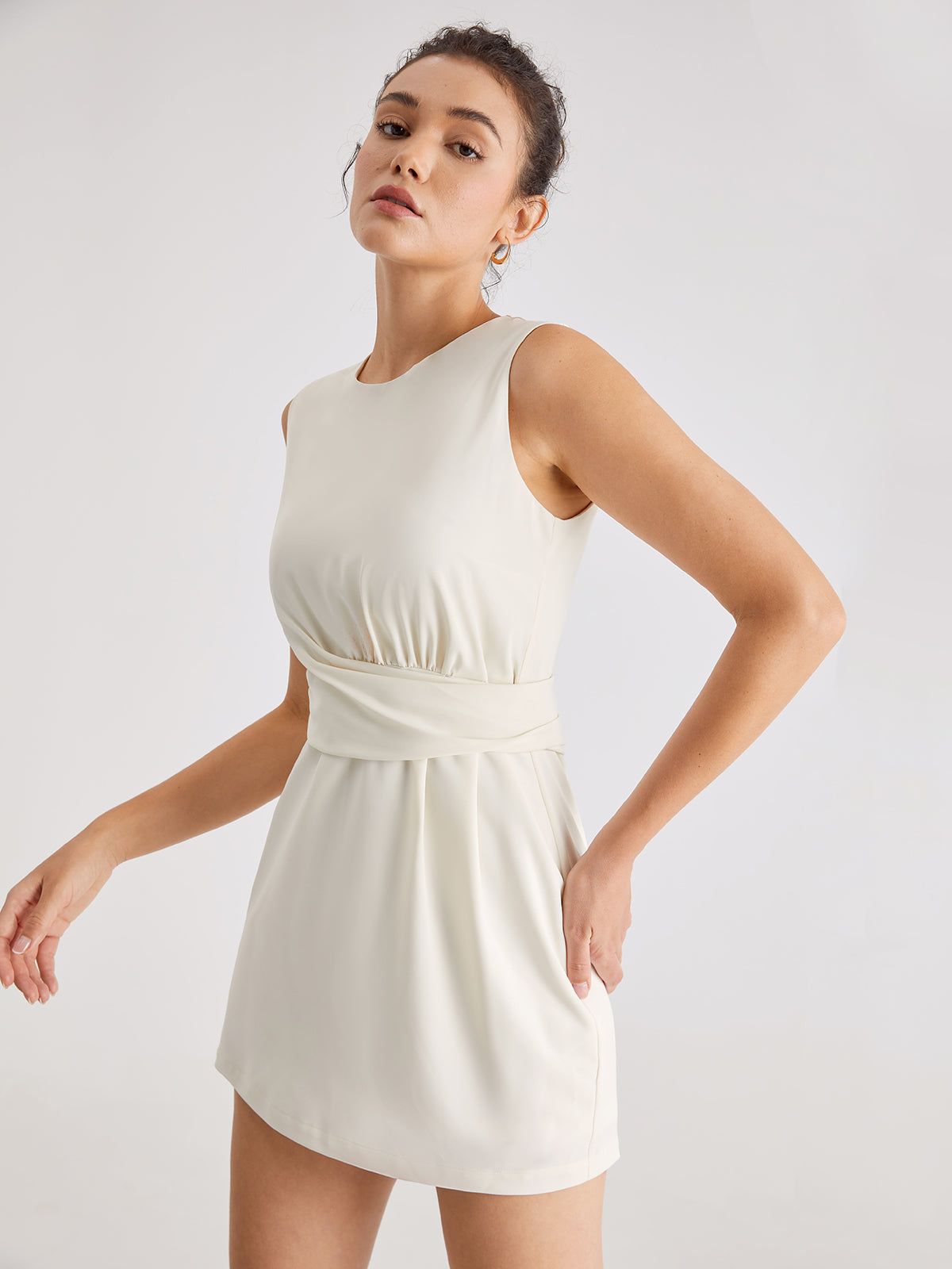 Sleeveless Wrap Pleat Mini Stretch Dress sold by COMMENSE