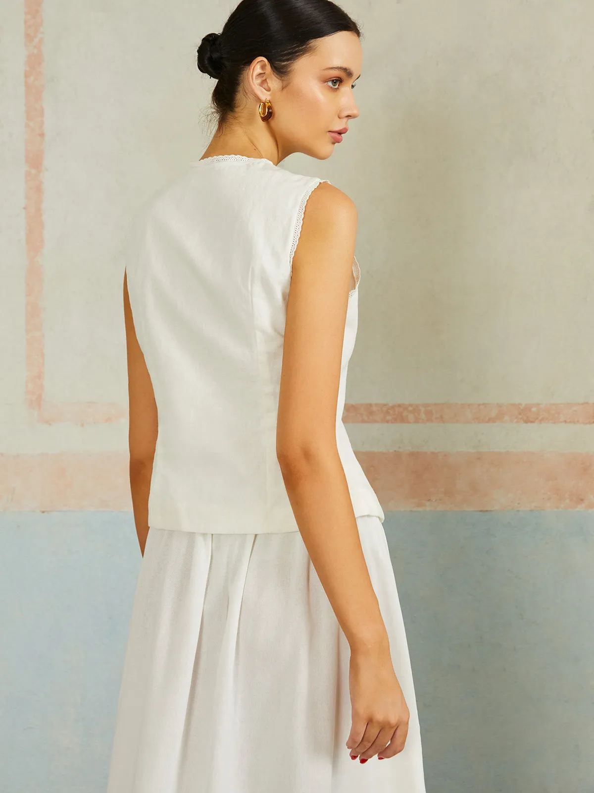 Cotton & Linen Sleeveless Tie Front Blouse sold by COMMENSE product image thumbnail 3