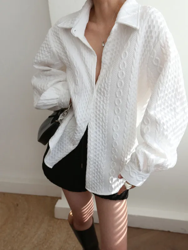 Cable Knit Oversized Shirt sold by COMMENSE