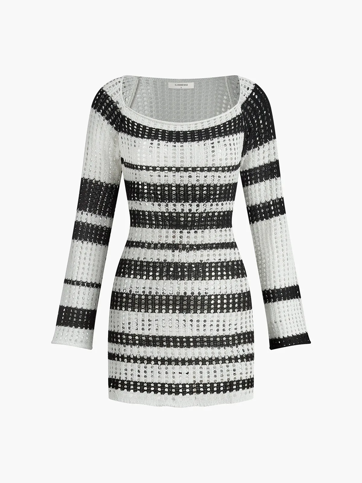 Long Sleeve Contrast Trim Sweater Dress sold by COMMENSE