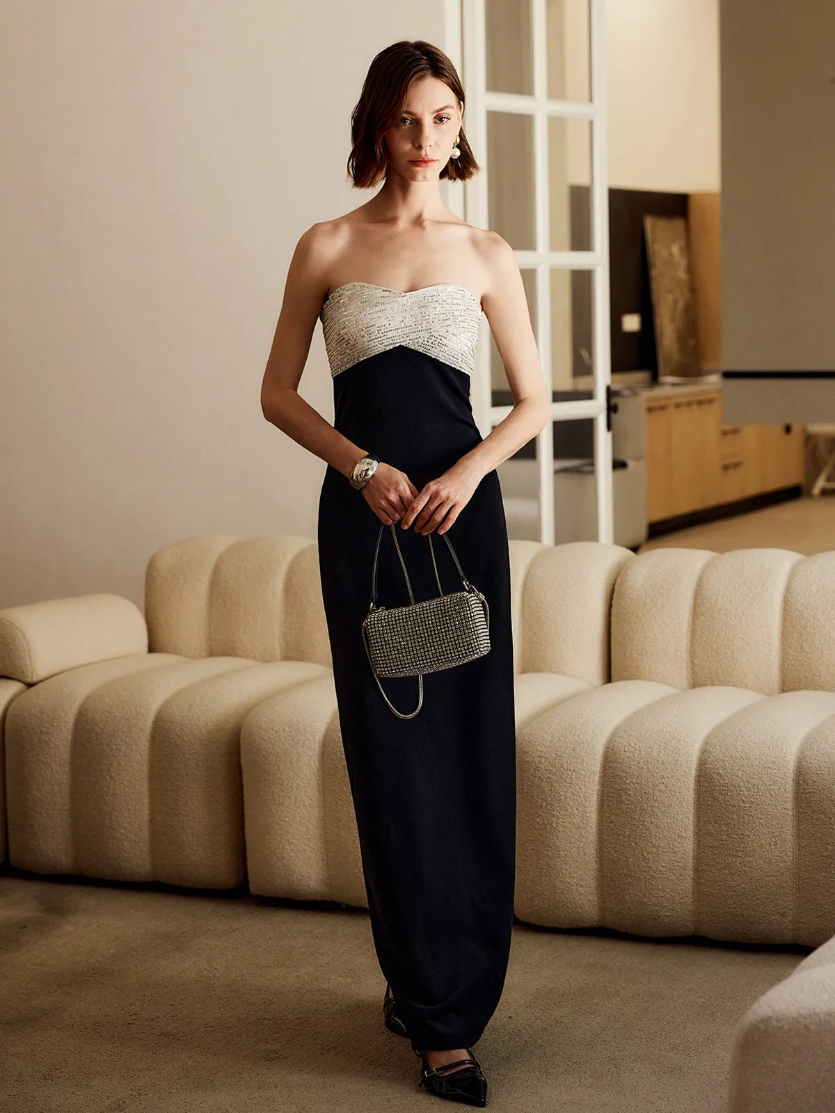 Sequins Color Block Tube Long Dress sold by COMMENSE product image thumbnail 4