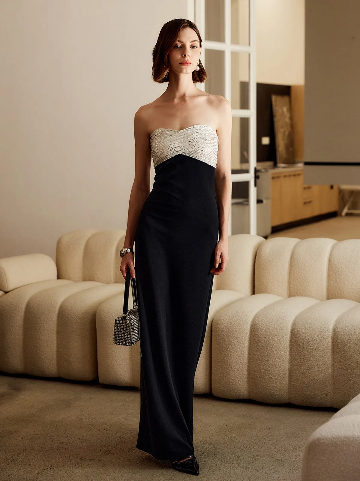 Sequins Color Block Tube Long Dress sold by COMMENSE product image thumbnail 3