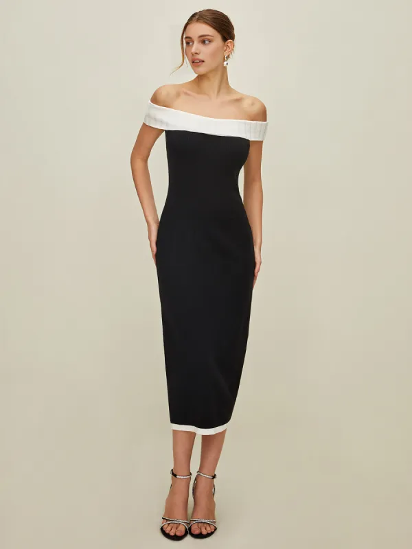 Off-Shoulder Split Knit Dress sold by COMMENSE
