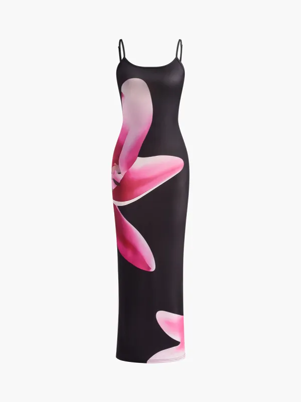 Floral Print Square Neck Split Slim Dress sold by COMMENSE