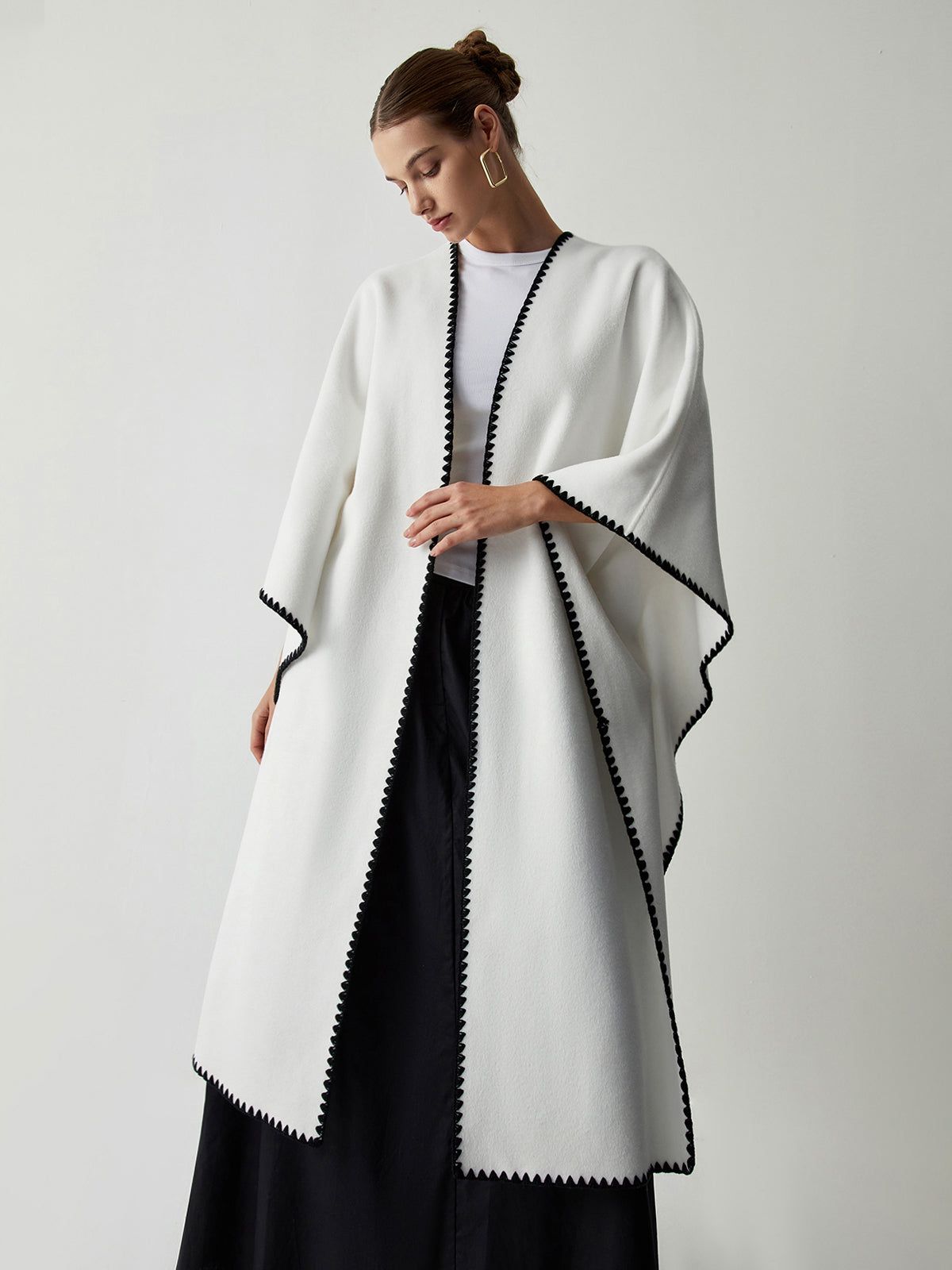 Embroidered Trim Longline Kimono Coat With Matching Scarf sold by COMMENSE product image thumbnail 3