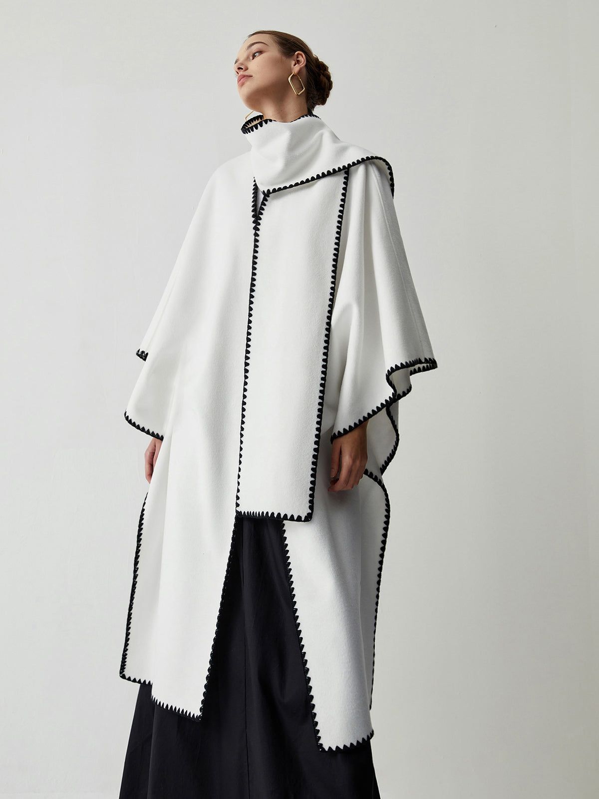 Embroidered Trim Longline Kimono Coat With Matching Scarf sold by COMMENSE