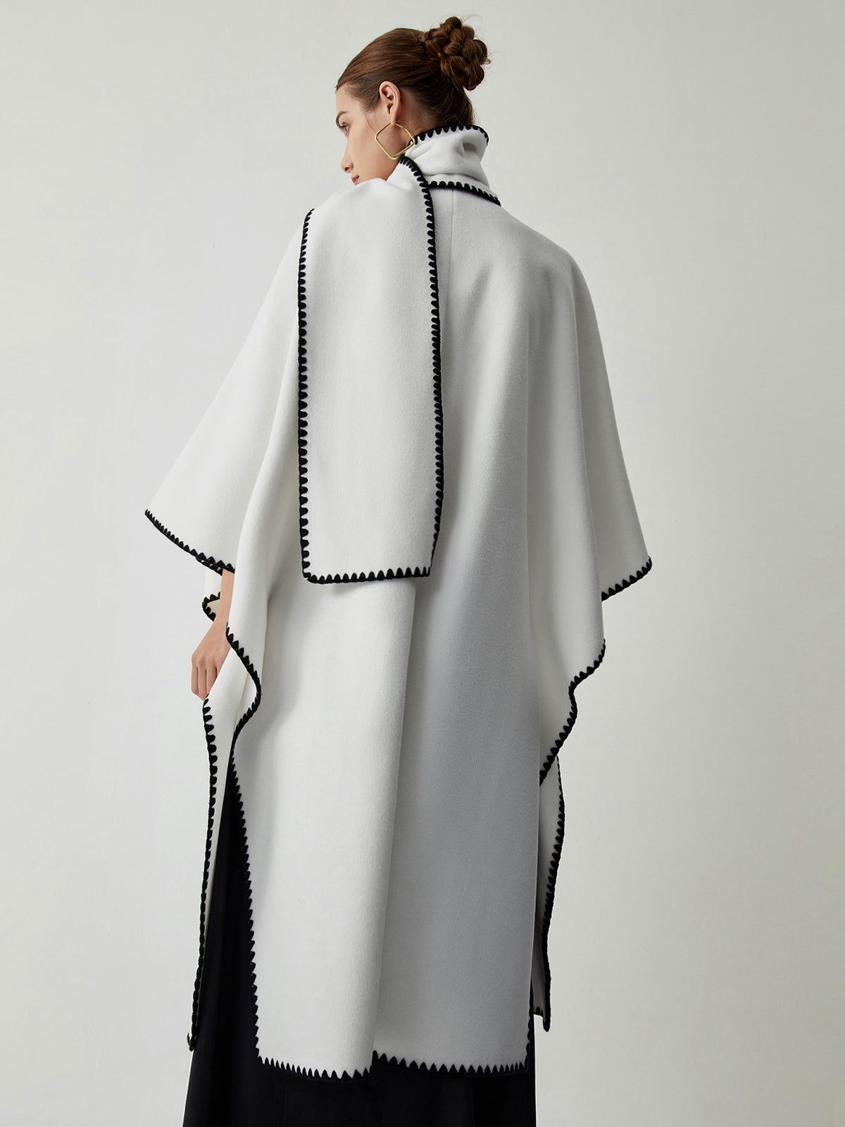 Embroidered Trim Longline Kimono Coat With Matching Scarf sold by COMMENSE product image thumbnail 5