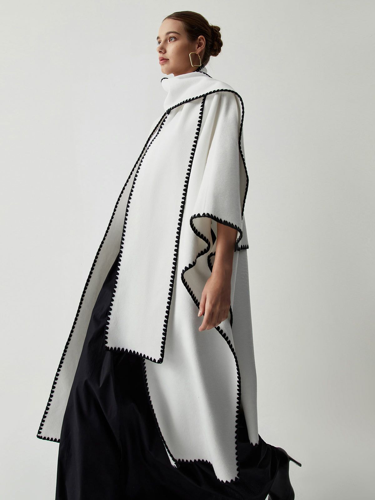 Embroidered Trim Longline Kimono Coat With Matching Scarf sold by COMMENSE product image thumbnail 2