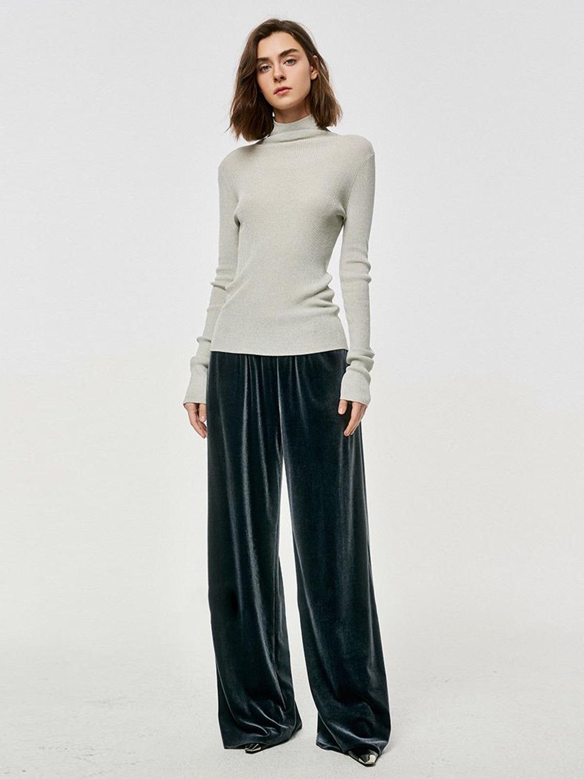 Solid Velvet Wide Leg Pants sold by COMMENSE product image thumbnail 4