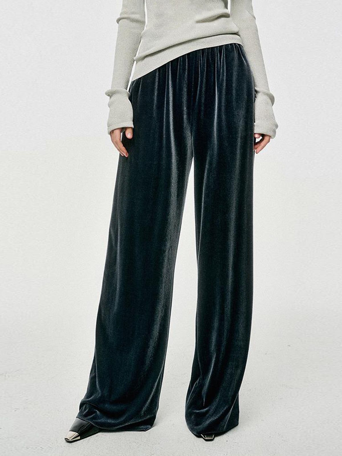 Solid Velvet Wide Leg Pants sold by COMMENSE product image thumbnail 2