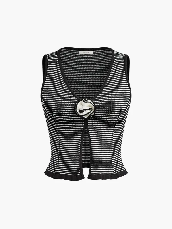 3D Flower Striped Sweater Vest sold by COMMENSE
