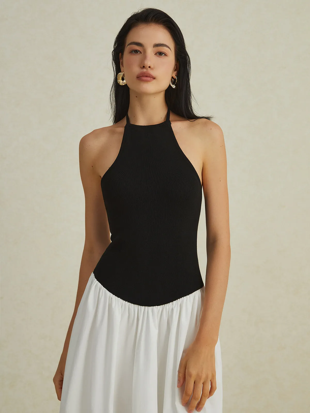 Two-Tone Halter Long Dress sold by COMMENSE product image thumbnail 5