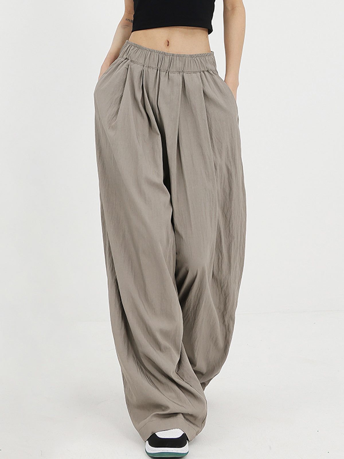 Elastic Waistband Oversized Wide Leg Pants sold by COMMENSE