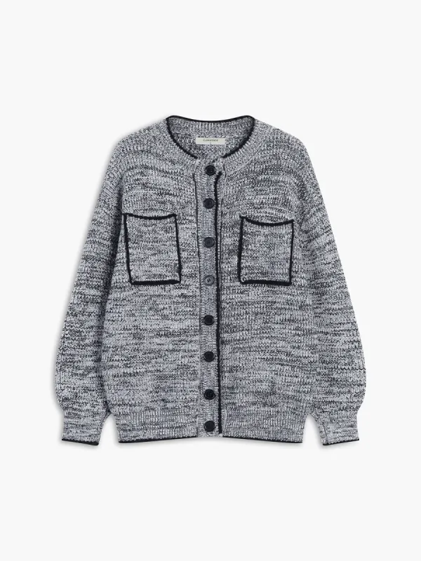 Contrast Trim Crew Neck Button Cardigan sold by COMMENSE