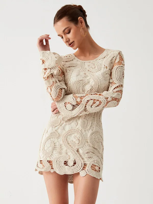 Crochet Paisley Long Sleeve Short Dress made by COMMENSE