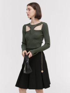 Twist Cutout Rib Long Sleeve Knit Top sold by COMMENSE
