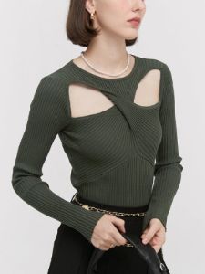 Twist Cutout Rib Long Sleeve Knit Top sold by COMMENSE