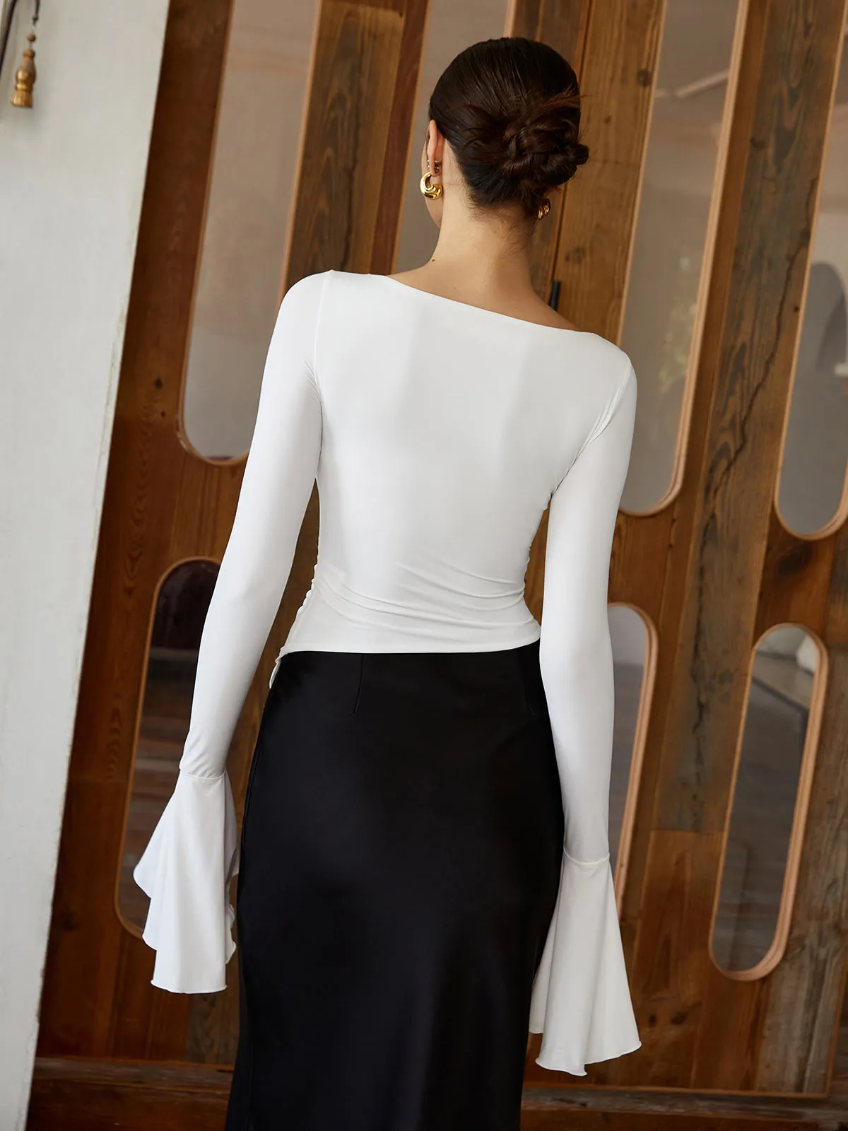 Ruffle Pleated Long Sleeve T-Shirt sold by COMMENSE product image thumbnail 3