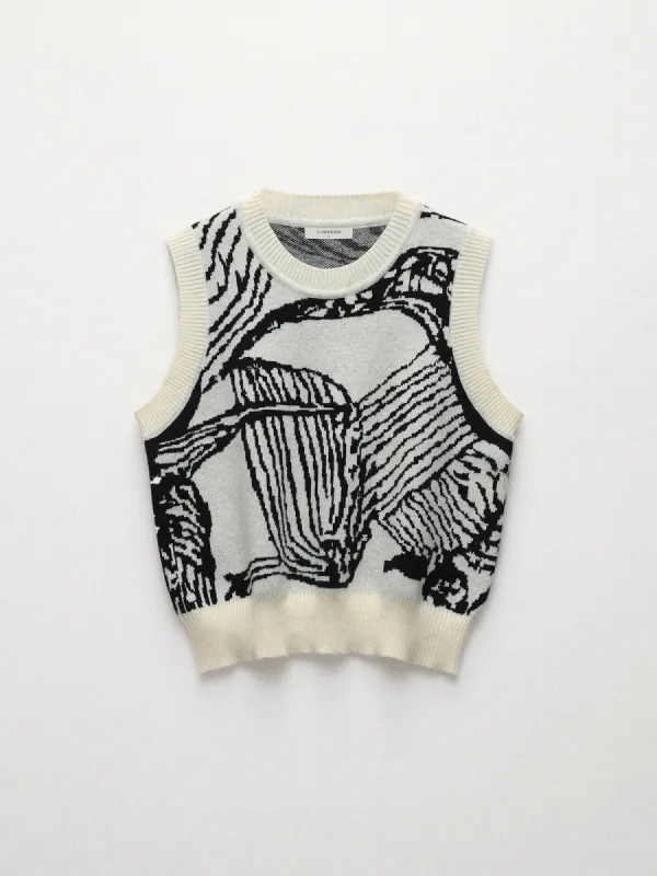 Contrast Trim Floral Sweater Vest sold by COMMENSE