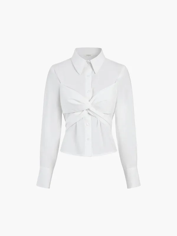 Cotton Blends Knotted Long Sleeve Shirt sold by COMMENSE