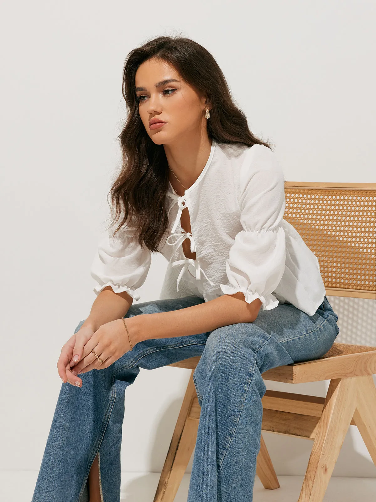 Puff Sleeve Tie Front Top sold by COMMENSE product image thumbnail 3