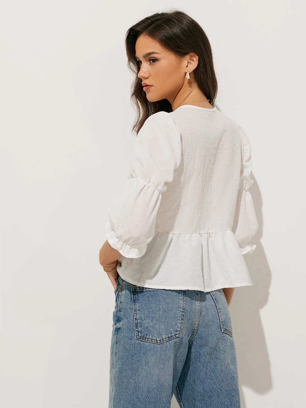 Puff Sleeve Tie Front Top sold by COMMENSE product image thumbnail 5