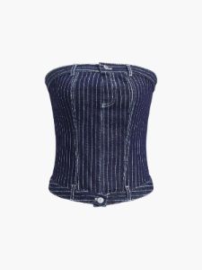 Vintage Denim Zippered Strapless Tube Top sold by COMMENSE