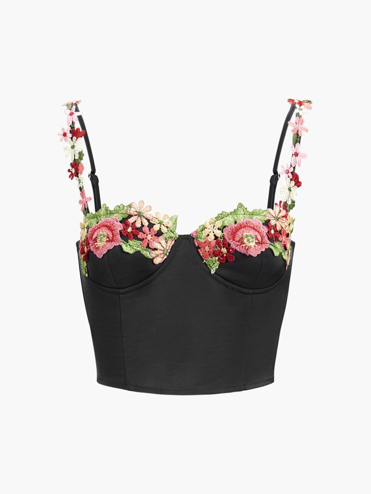 Floral Satin Cup Detail Crop Top sold by COMMENSE