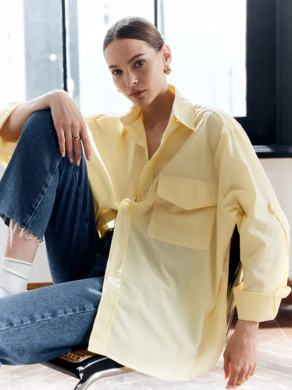 Oversized Solid Pockets Shirt sold by COMMENSE