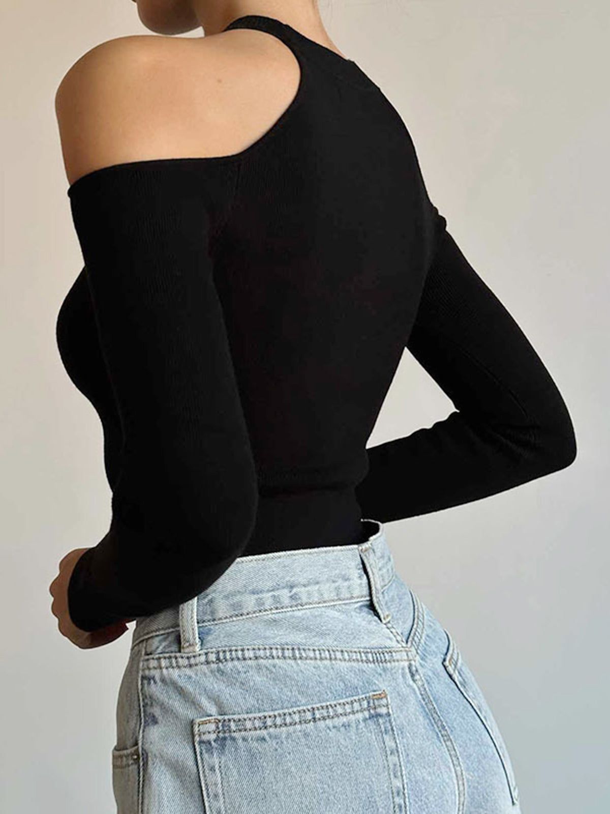Shoulder Cutout Ribbed Long Sleeve Top sold by COMMENSE product image thumbnail 3
