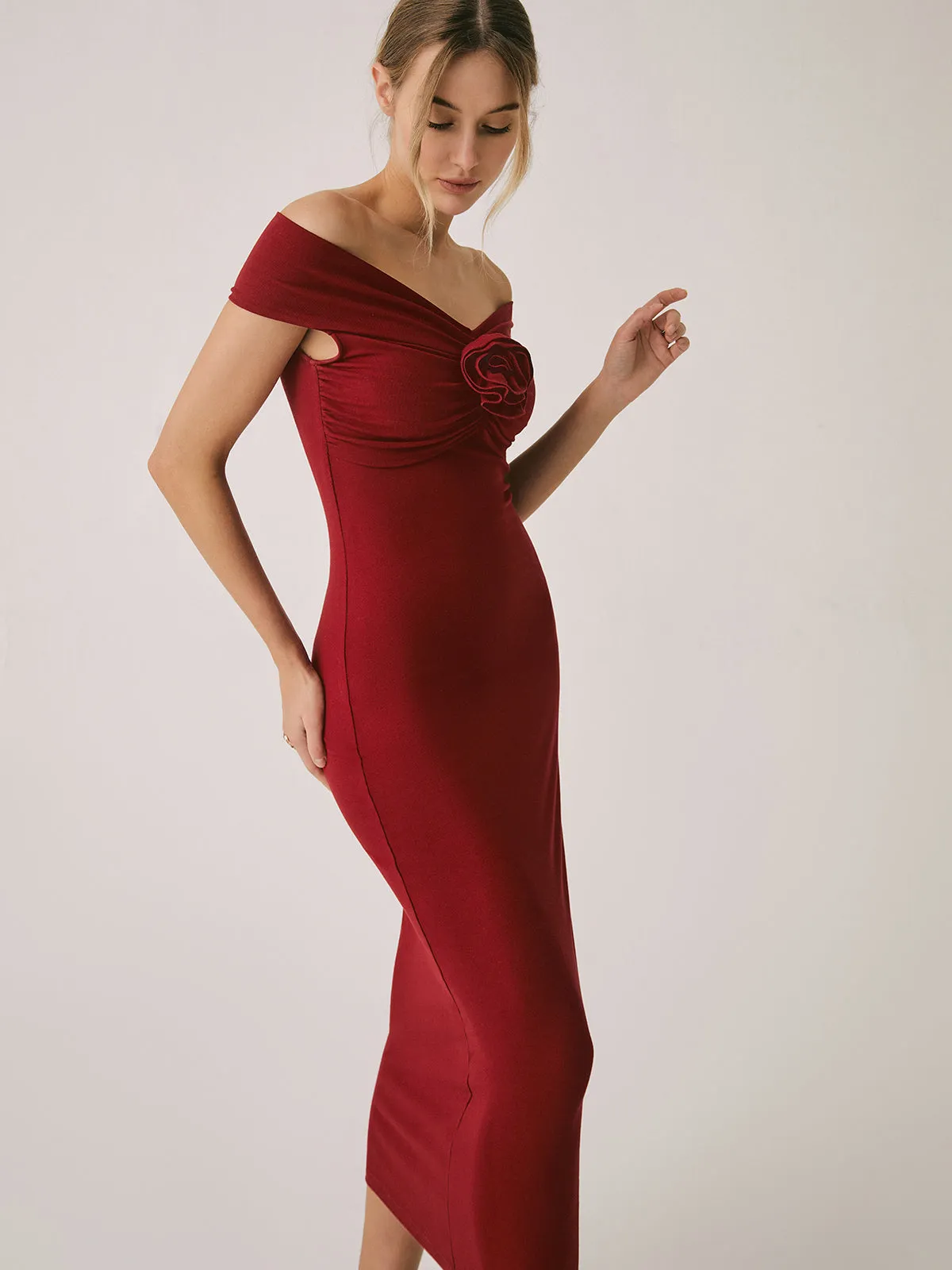 Solid Off-Shouder Rosste Midi Dress sold by COMMENSE product image thumbnail 5