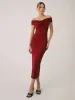 Solid Off-Shouder Rosste Midi Dress sold by COMMENSE