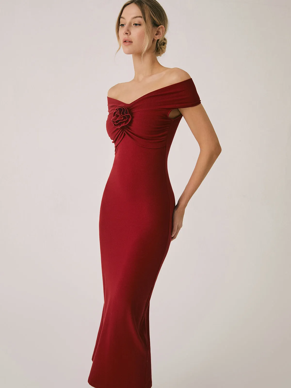 Solid Off-Shouder Rosste Midi Dress sold by COMMENSE product image thumbnail 3