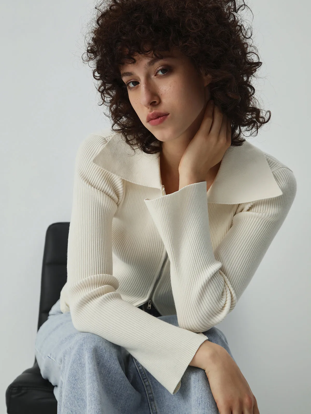 Open Collar Two Way Zip Cardigan sold by COMMENSE product image thumbnail 2