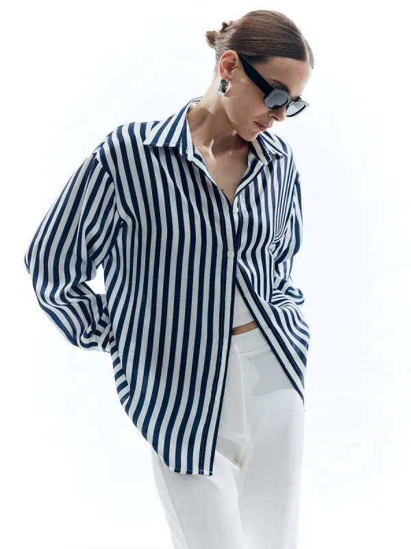 Shift Stripe Turndown Collar Shirt sold by COMMENSE