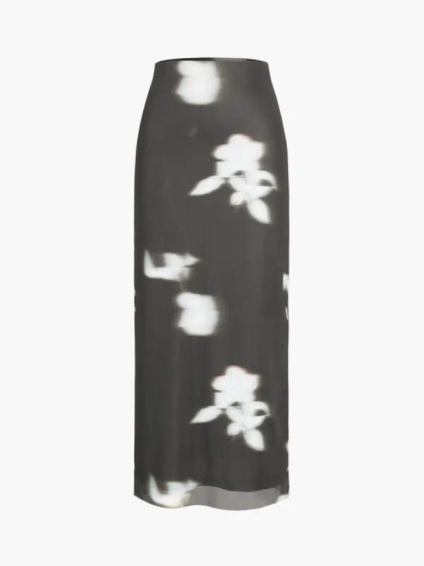 Double Layer Plant Printed Net Maxi Skirt sold by COMMENSE