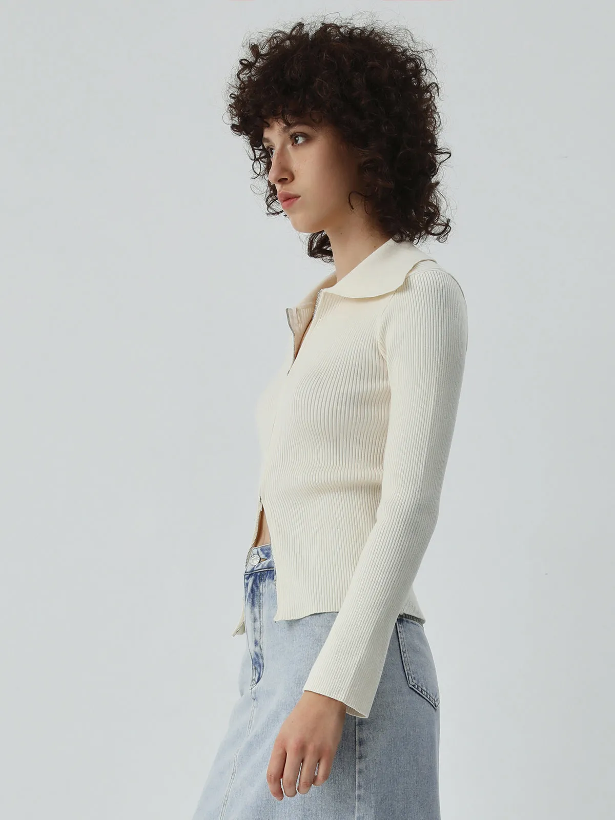 Open Collar Two Way Zip Cardigan sold by COMMENSE product image thumbnail 4