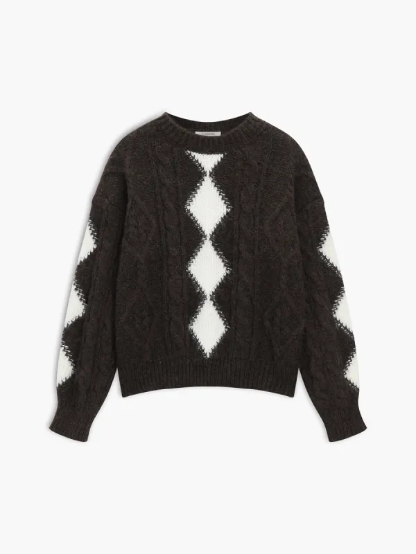 Argyle Cable Colorblock Sweater sold by COMMENSE