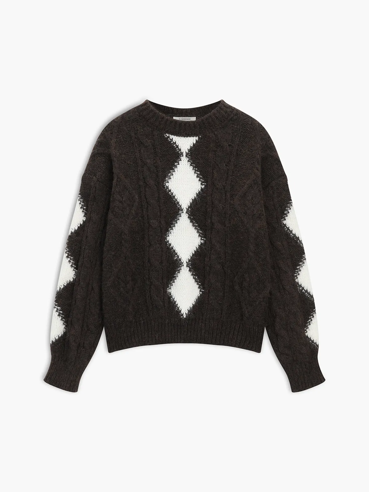 Argyle Cable Colorblock Sweater sold by COMMENSE