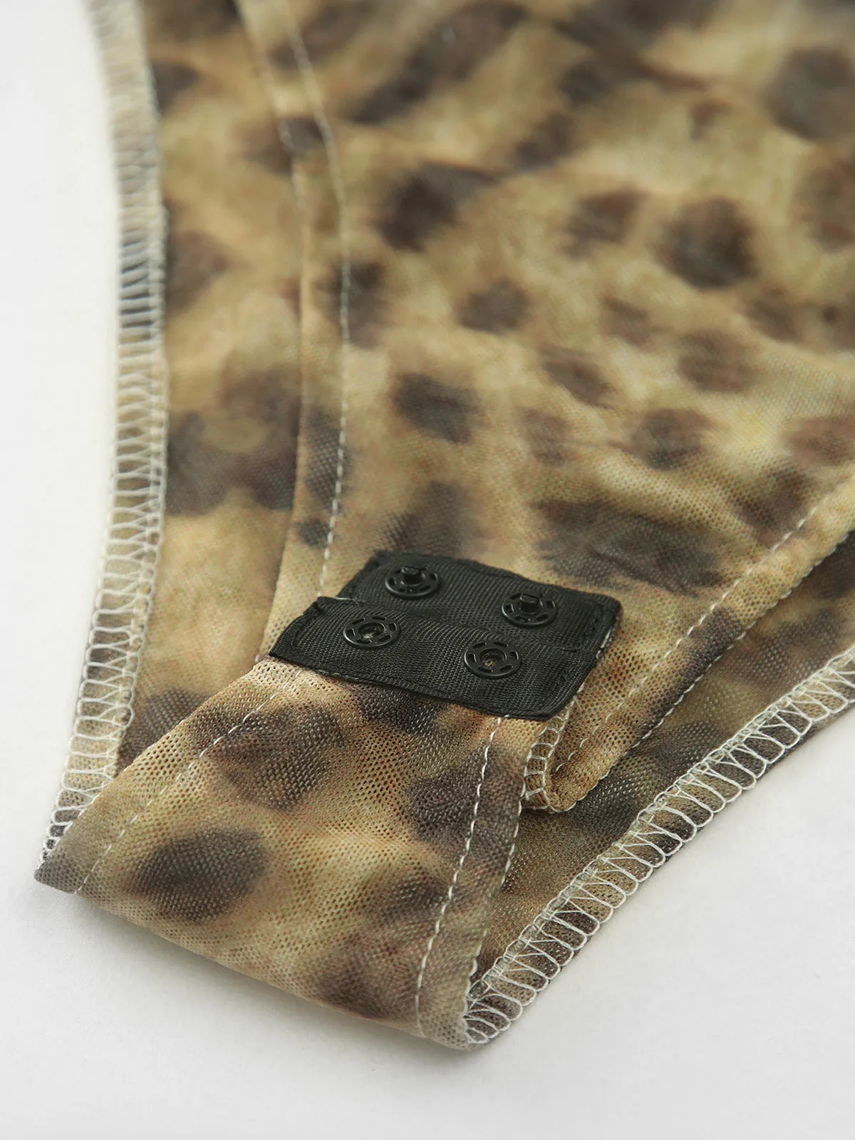 Leopard Print Asymmetrical-Neck Backless Bodysuit sold by COMMENSE product image thumbnail 5