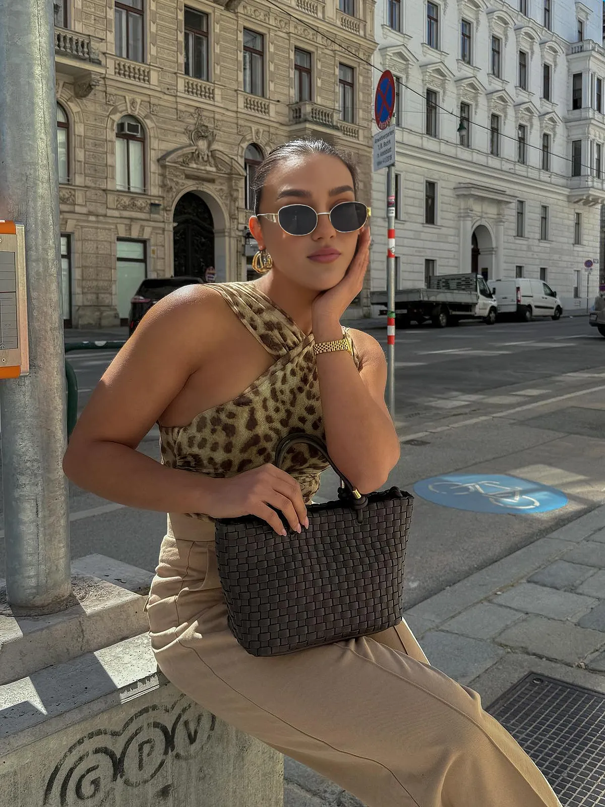 Leopard Print Asymmetrical-Neck Backless Bodysuit sold by COMMENSE product image thumbnail 2